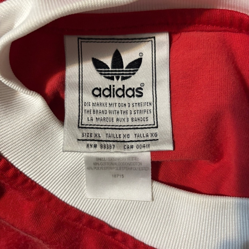 Vintage 90s Red Adidas Trefoil Heavyweight Embroidered Shirt Sz 2XL - Picture 7 of 8